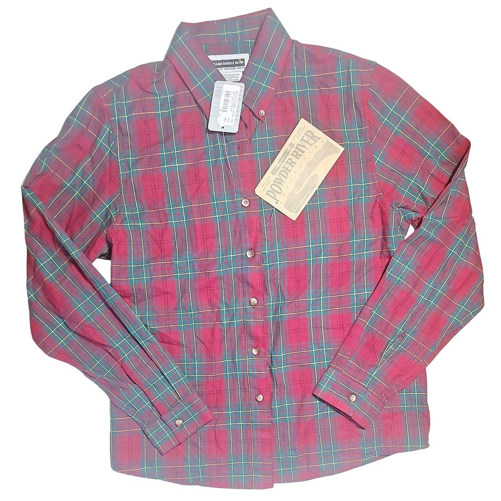 NEW Panhandle Slim quality western wear mens Plaid Shirt Red Green Slim Fit